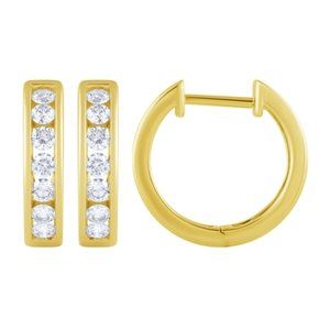 1.25 Carat Natural Diamond Channel Hoop Earrings G SI 14K Yellow Gold 18mm